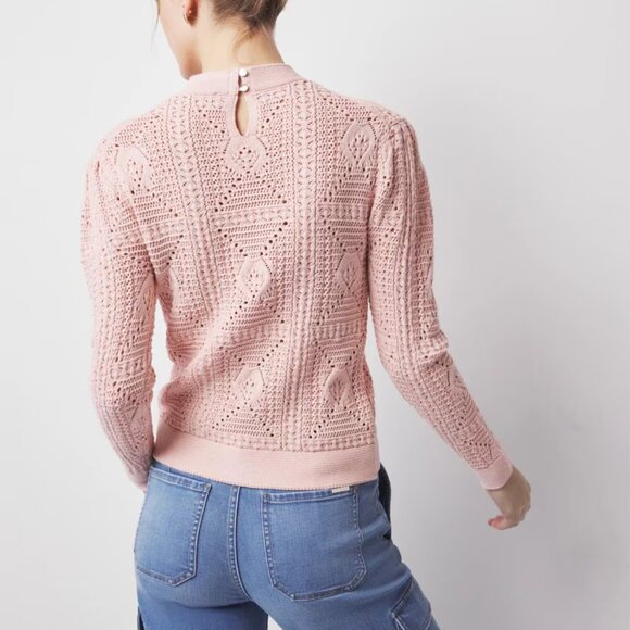 nwt WHITE HOUSE BLACK MARKET mock neck crochet sweater in rose smoke m - Picture 3 of 3